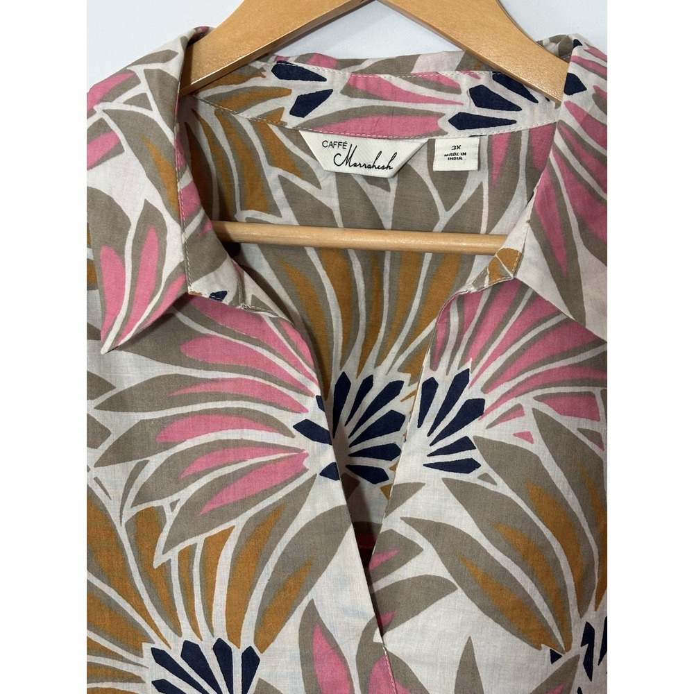 Caffe Marrakesh 100% Cotton‎ Womens 3X Shirt 3/4 Sleeve Botanical Vacation - Picture 2 of 11